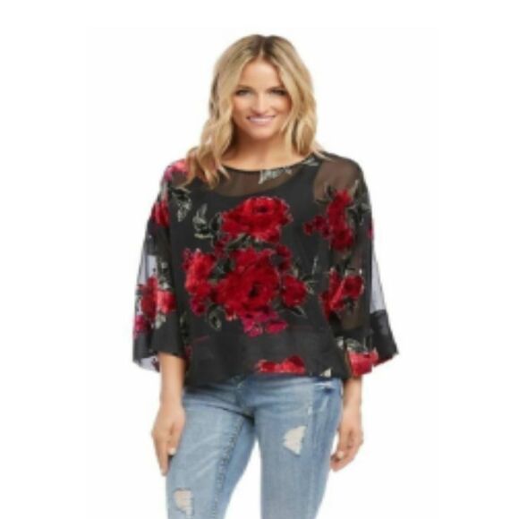 Karen Kane Velvet Burnout Side Slit Top Size L - Picture 1 of 8
